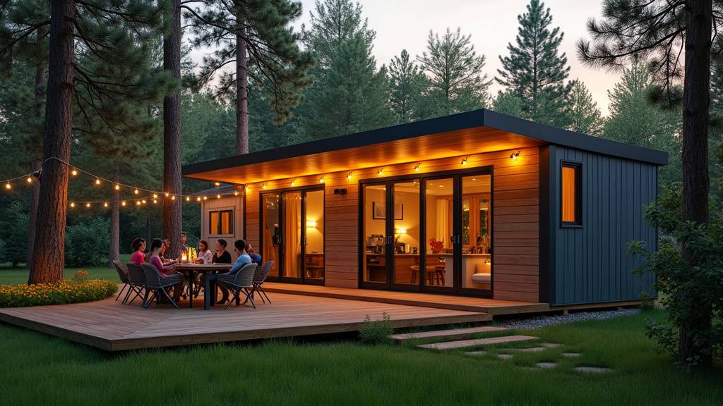 Intérieur moderne d'un mobil-home avec espace cuisine et salon ouvert