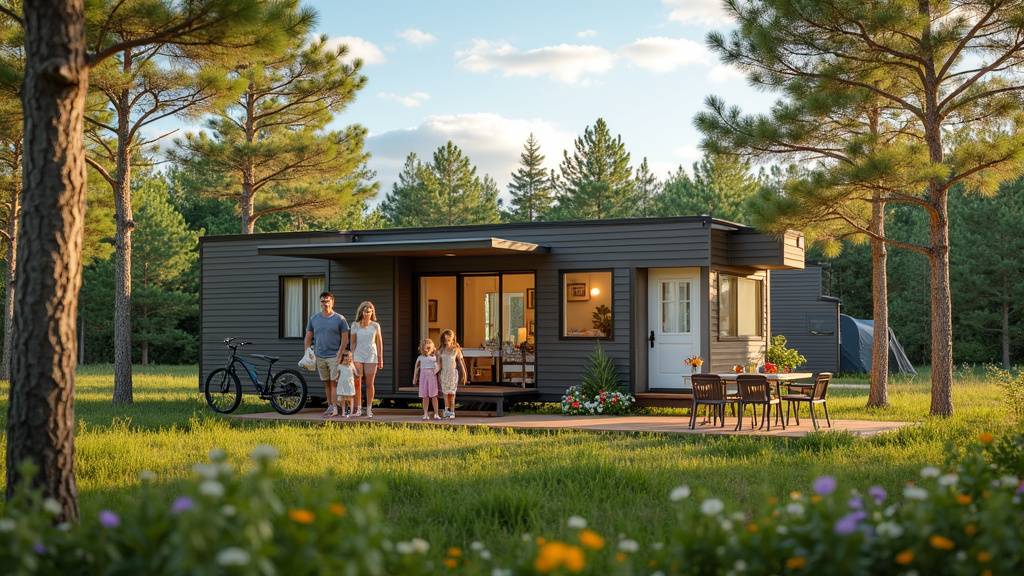 Famille profitant d'activités en plein air autour d'un mobil-home
