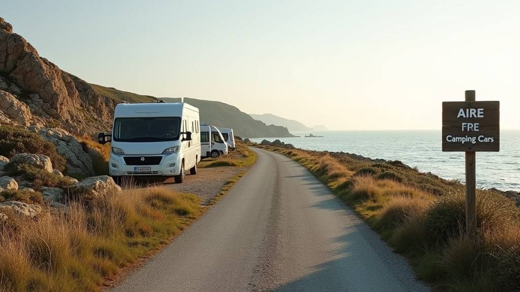 Vue aérienne de l'aire de camping-car de la Falaise à Locmariaquer