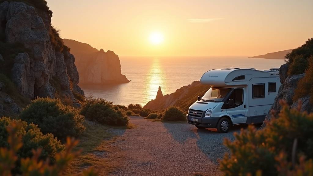 Aire de camping-car de la Falaise à Locmariaquer avec vue sur le Golfe du Morbihan
