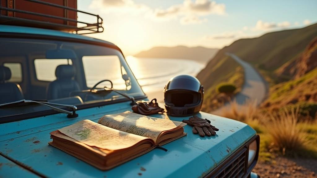 Route sinueuse de montagne avec une moto en voyage