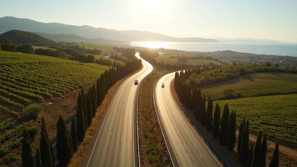 Autoroute du Sud de la France avec paysage montagneux en arrière-plan