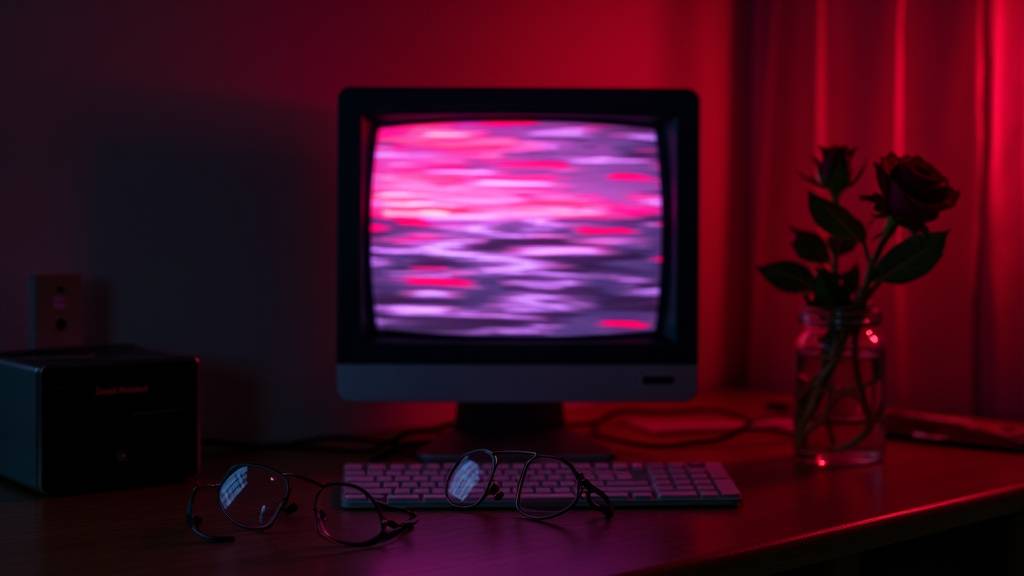 Illustration artistique d'un écran d'ordinateur avec des icônes représentant le contenu érotique amateur