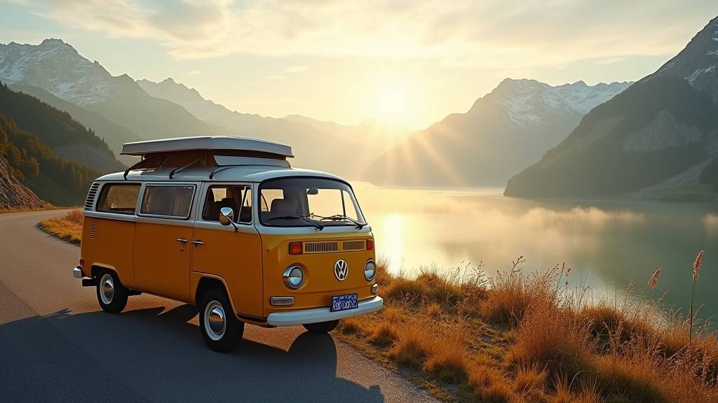 Vue depuis le Col des Gets avec le camping-car garé sur l'aire de retournement