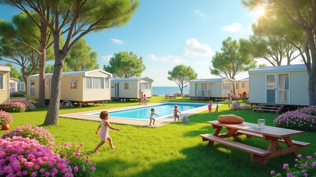 Piscine extérieure chauffée avec toboggans au Camping Le Cottage Fleuri