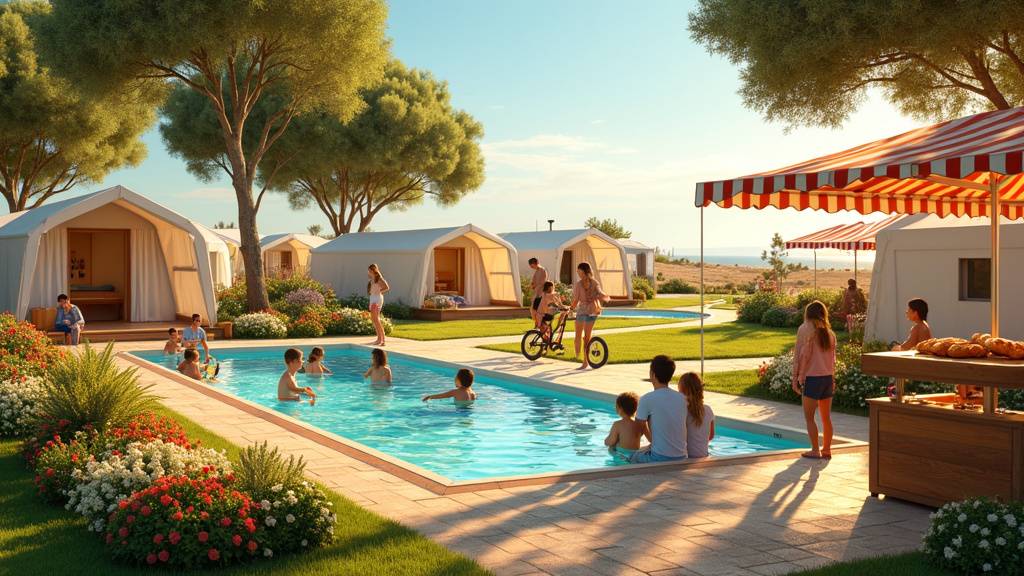 Vue aérienne du Camping Le Cottage Fleuri à La Tranche-sur-Mer avec ses piscines et ses mobil-homes fleuris