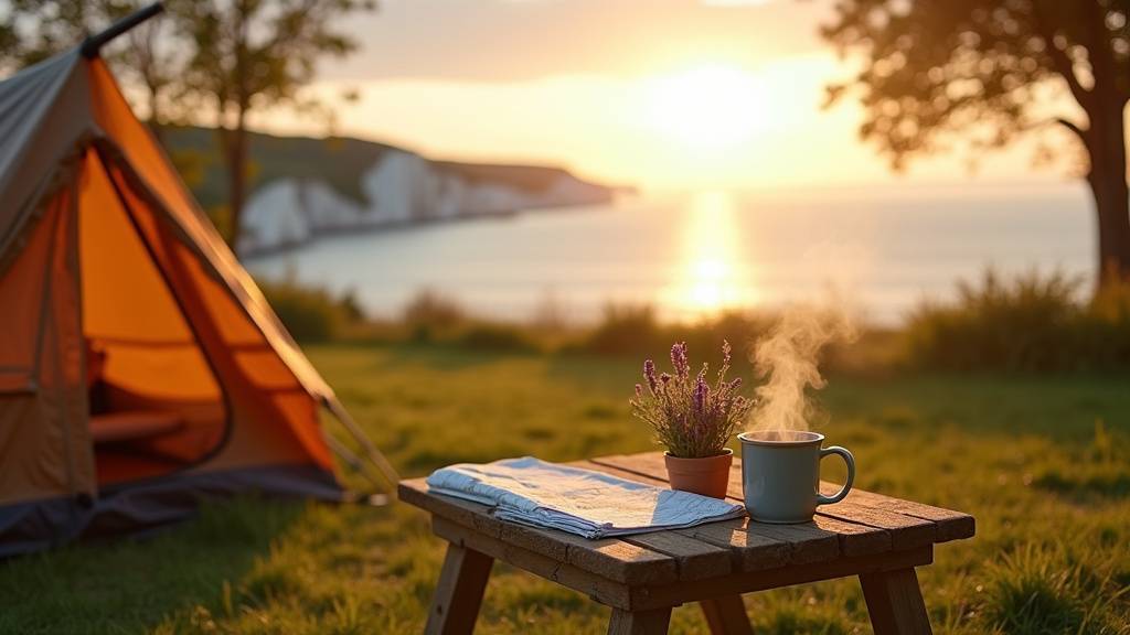 Camping-car stationné sur un emplacement aménagé au bord de la forêt près du Tréport