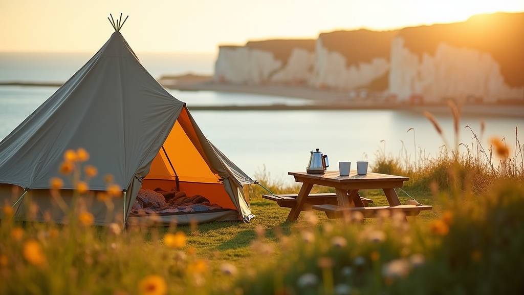 Camping au Tréport avec vue sur les falaises blanches et la mer en Normandie
