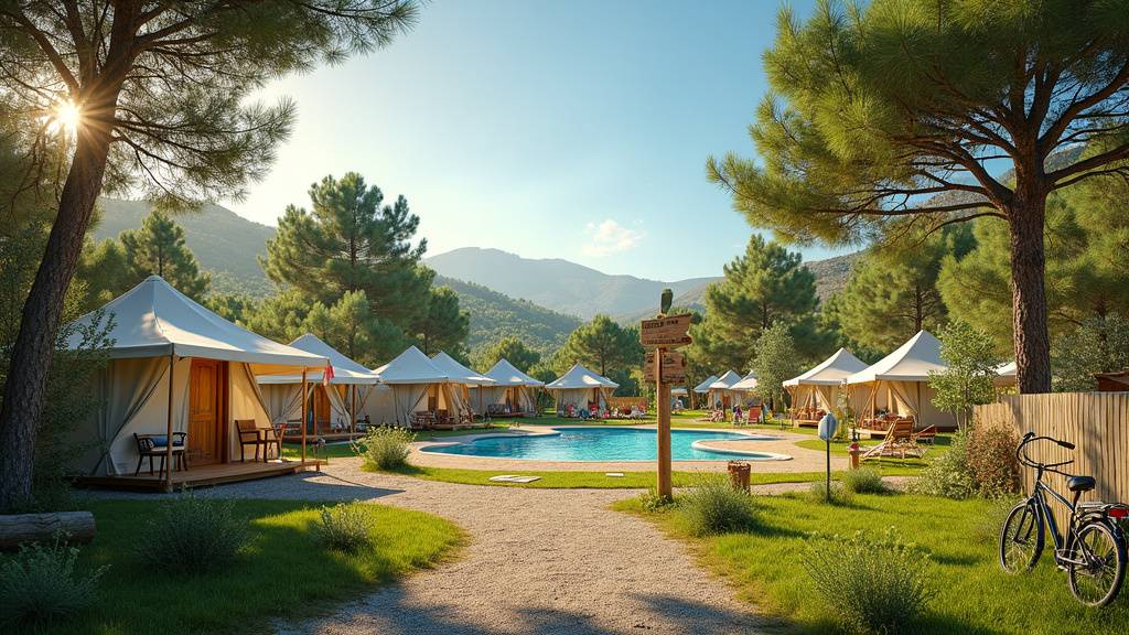 Vue du lagon naturel entouré de pinède au Camping La Tamarissière