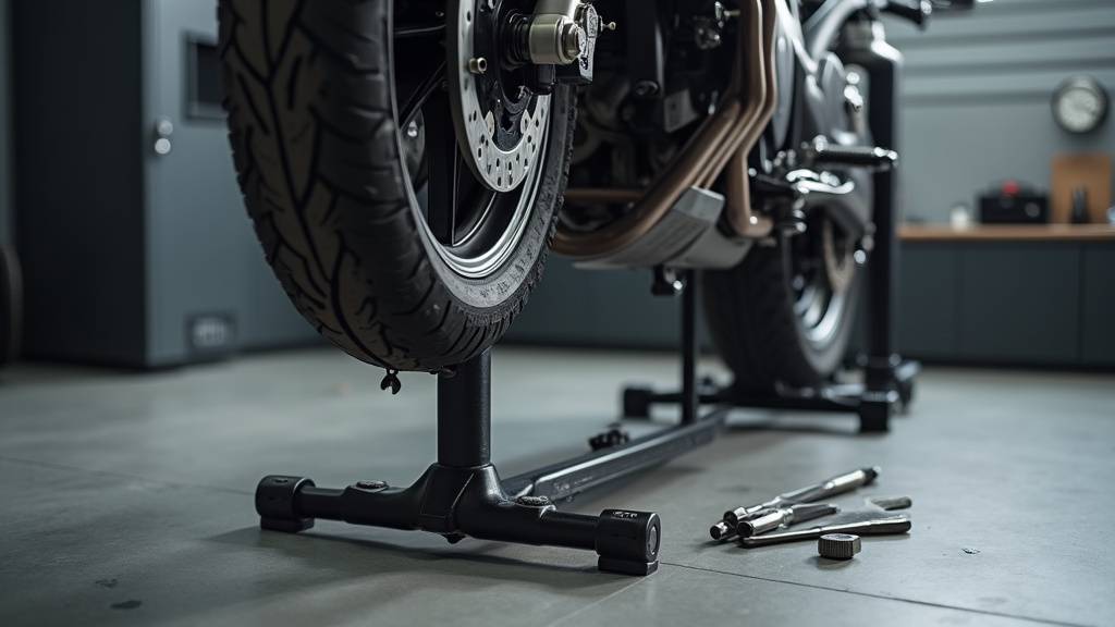 Béquille arrière moto avec système à diabolos métalliques