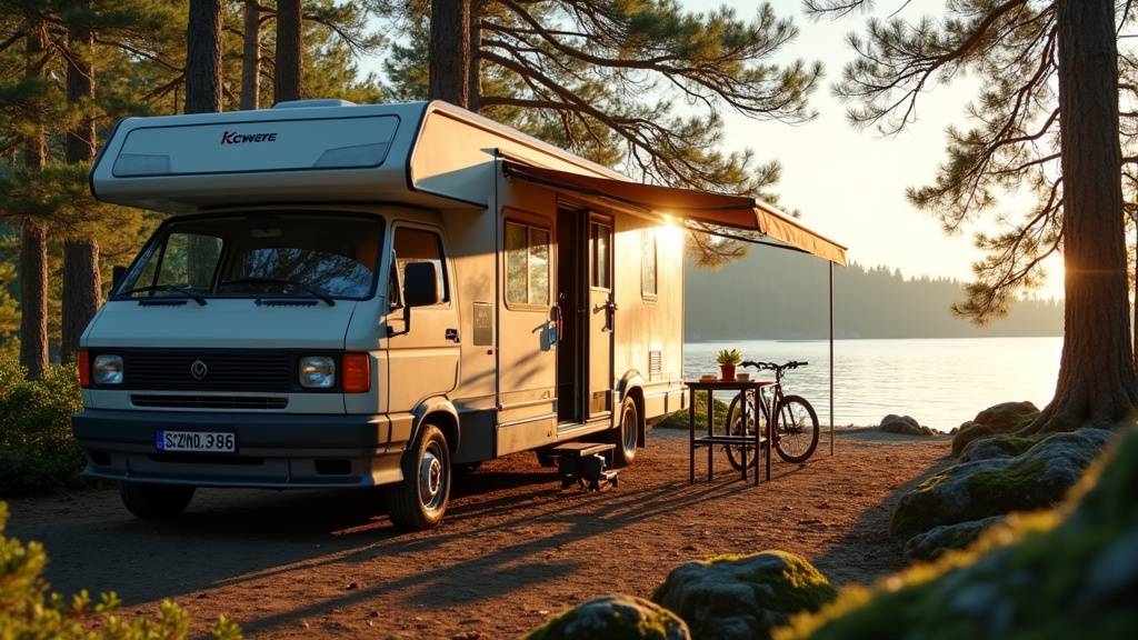 Inspection d'un camping-car d'occasion dans un concessionnaire