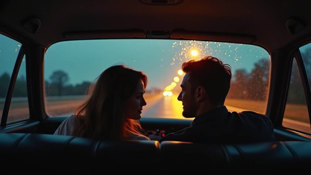 Voiture de covoiturage sur une route de campagne avec ambiance intime et discrète