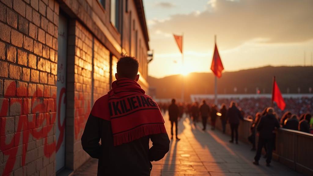 Supporters du RCT avec des drapeaux rouges et noirs lors d'un déplacement