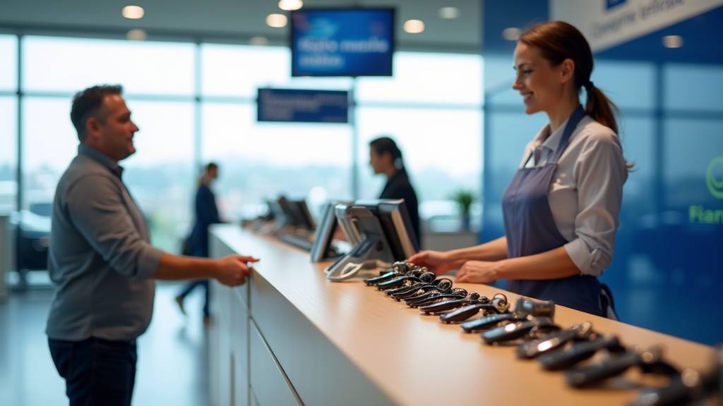Voyageur récupérant les clés d'une voiture de location à l'aéroport de Naples-Capodichino