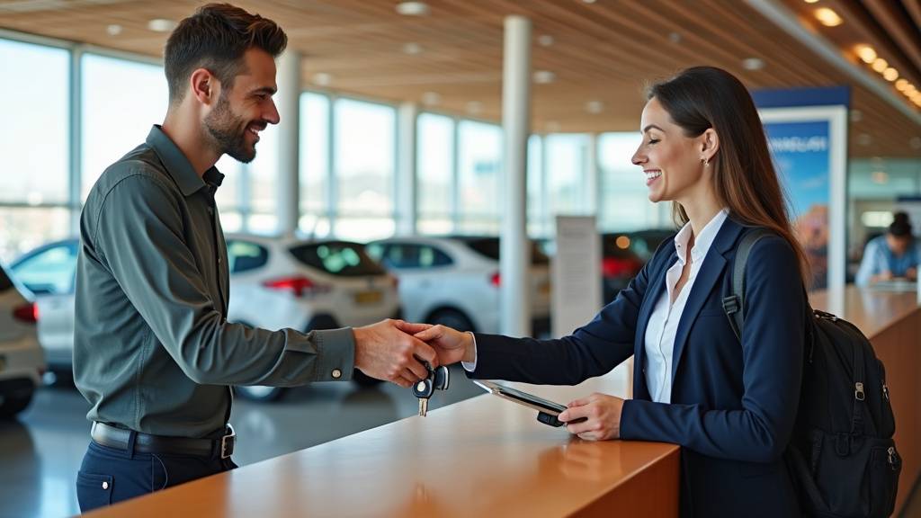 Terminal de l'aéroport de Naples avec indications vers les services de location de voitures