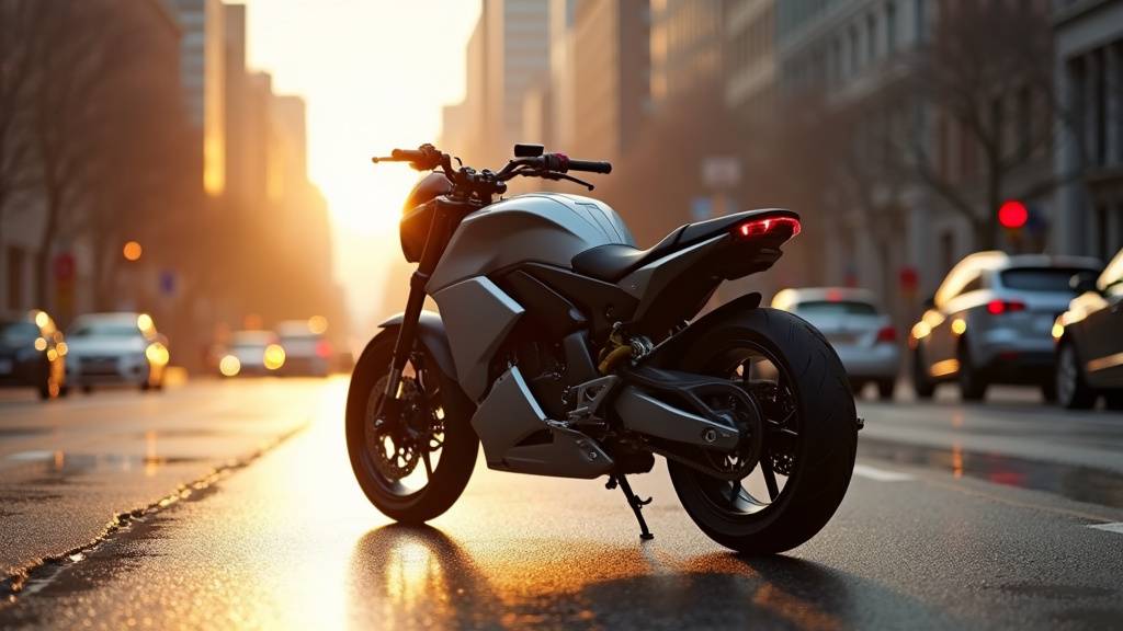 Pilote de moto automatique en train de conduire en ville avec aisance