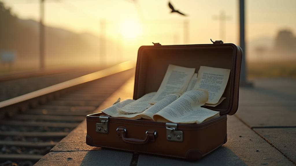 Poète voyageur contemplant l'horizon montagneux au lever du soleil