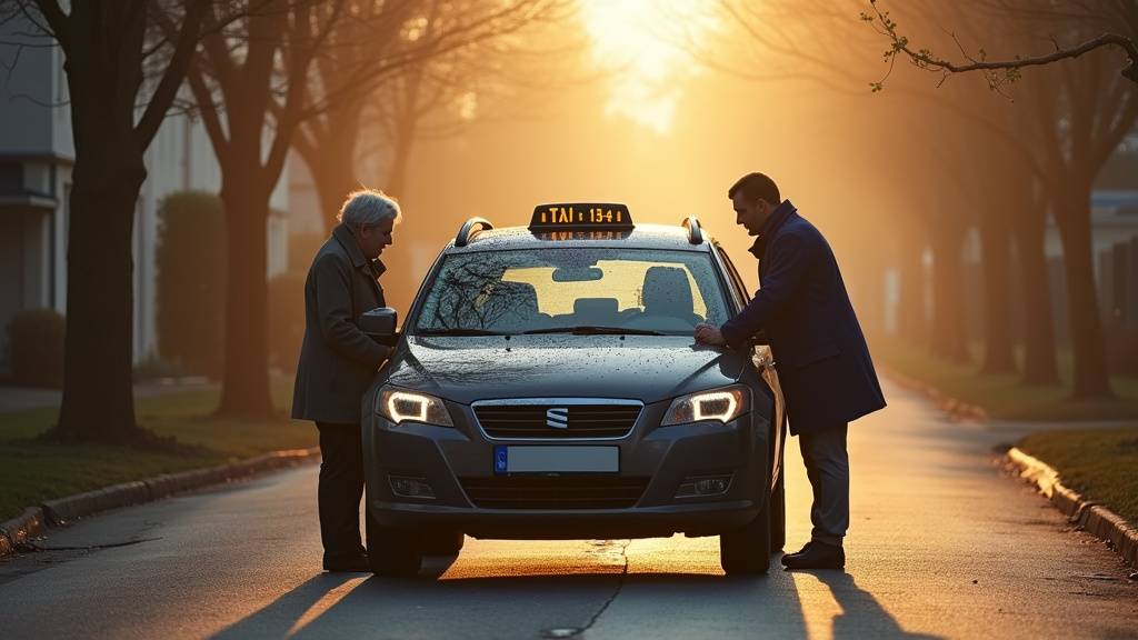 Chauffeur de taxi conventionné aidant un patient à monter dans le véhicule