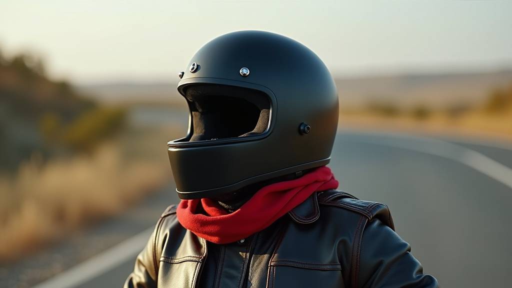 Vue rapprochée d'un motard ajustant un tour de cou technique en microfibre
