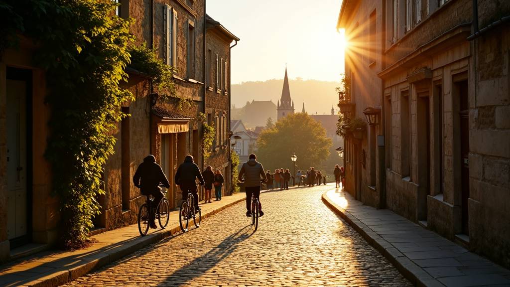 Vue du centre-ville de Tours avec les quais bordés d'arbres et les bâtiments historiques