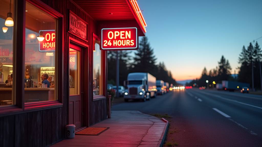 Restaurant routier accueillant avec parking pour camions et voyageurs sur l'autoroute