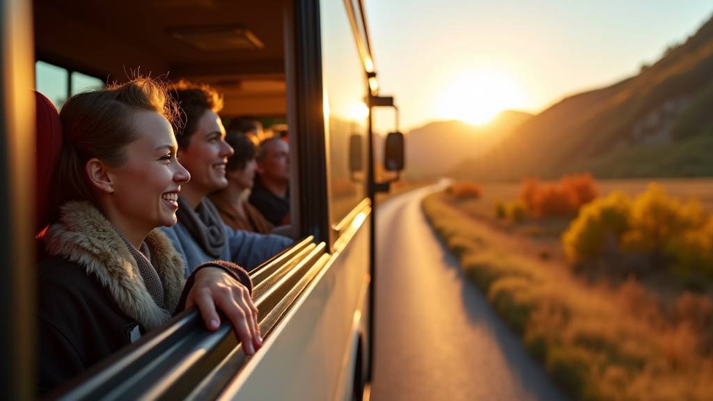 Groupe de voyageurs descendant d'un autocar pour commencer leur visite guidée en 2026